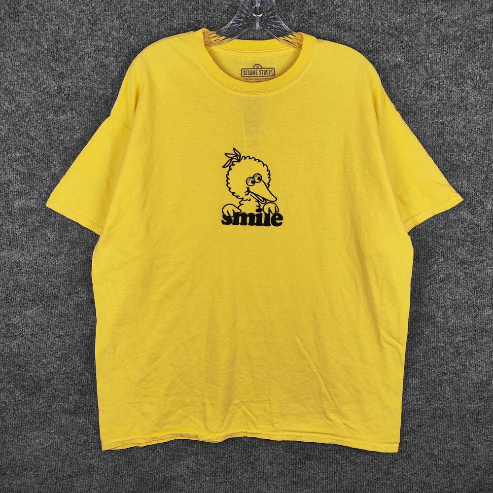 Sesame Street Big Bird Shirt Mens XL Yellow Smile Graphic Cartoon Tee T-Shirt